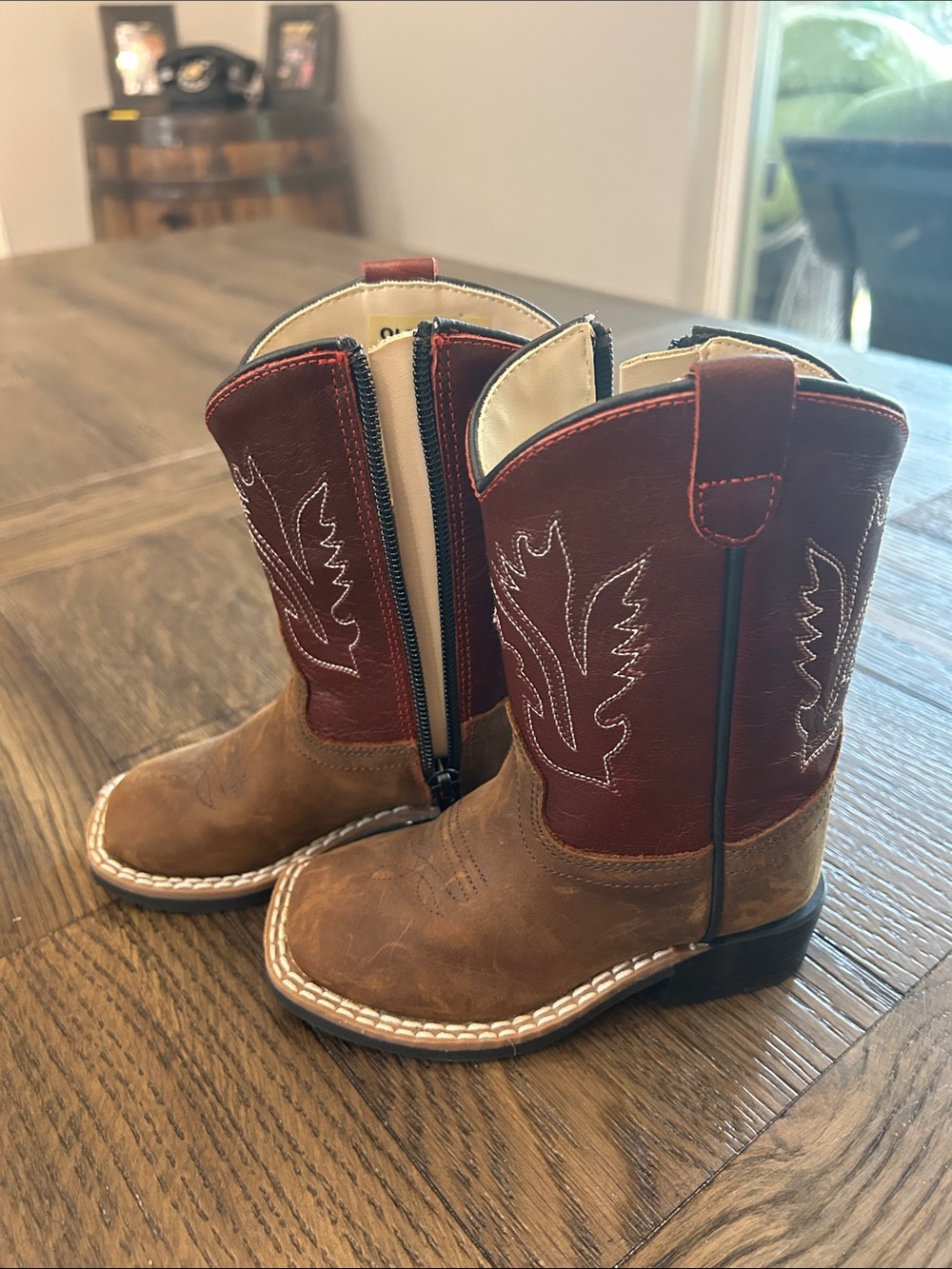 Old West Kids Two-Tone Brown and Burgundy Western Boots